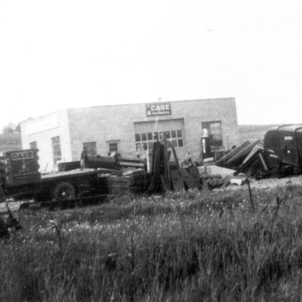 Monroe Tractor was started in a 30-ft by 40ft. cinder block building with a wide roll-up door.